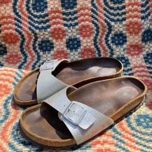 silver sparkly birkenstock’s
